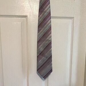 Studio Men's Necktie, Gray Purple Pink Striped Polyester Tie